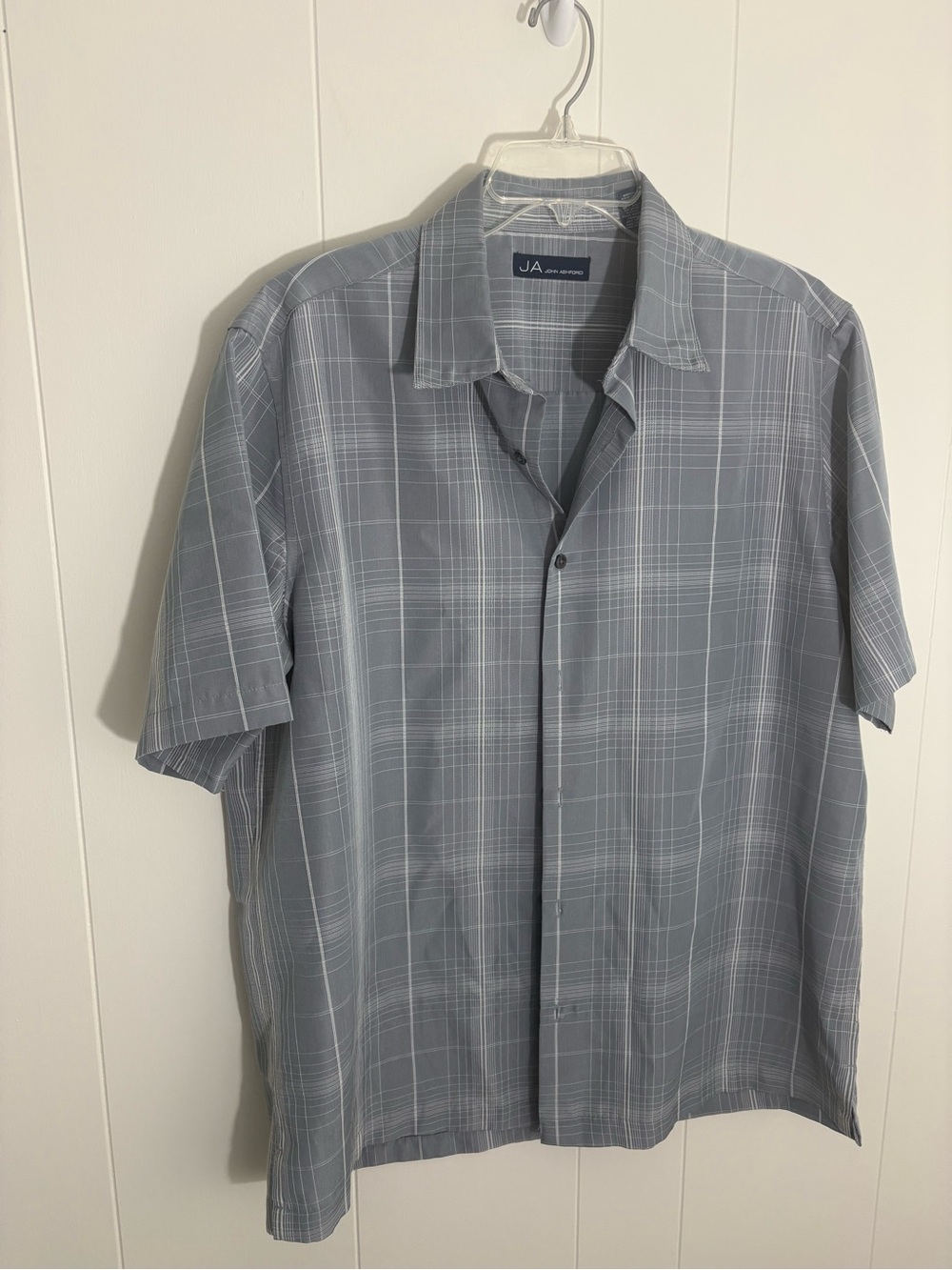 John Ashford Men's Gray Plaid Short-Sleeve Button-Down Shirt